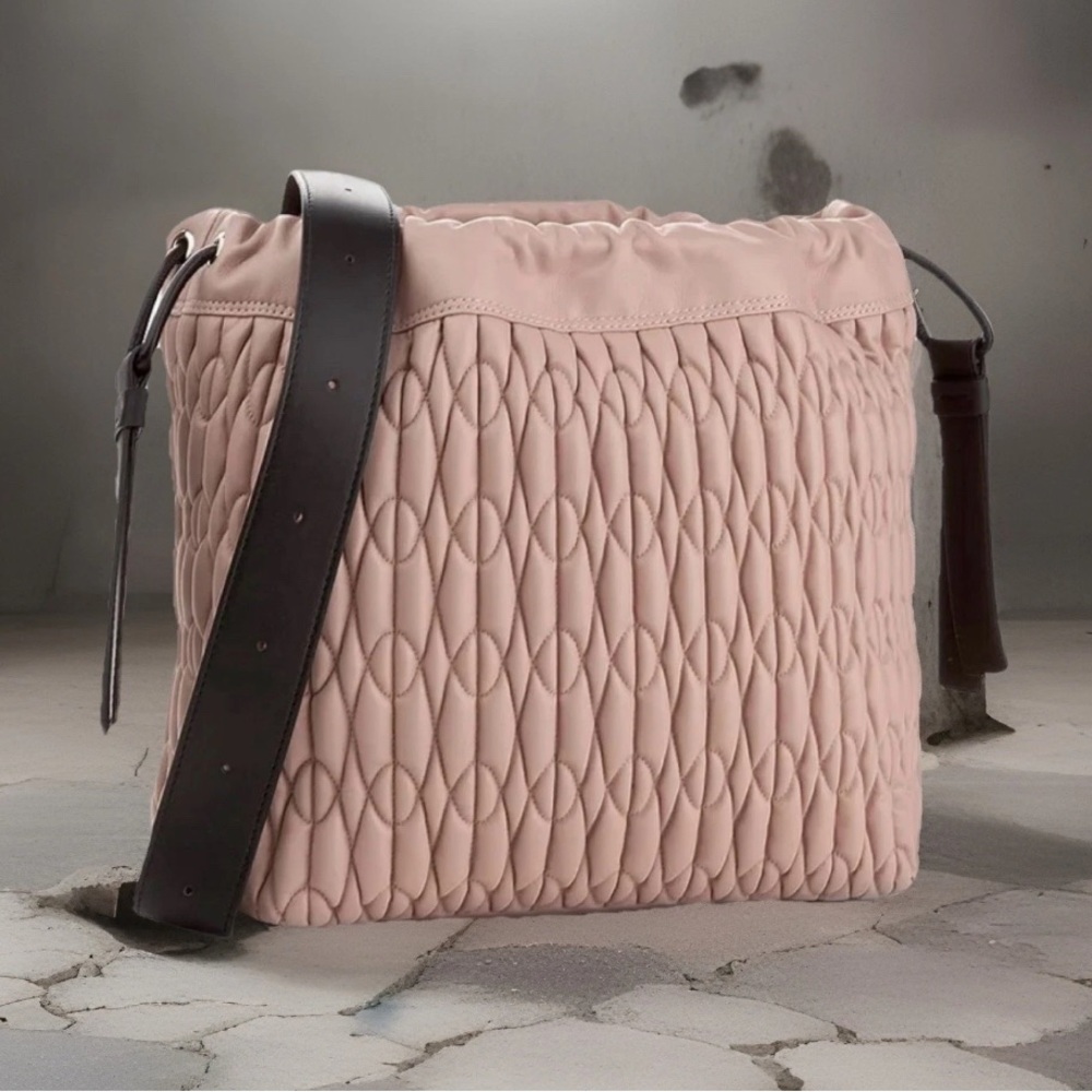 Furla Pink Quilted Shoulder Bag with Dark Brown Strap